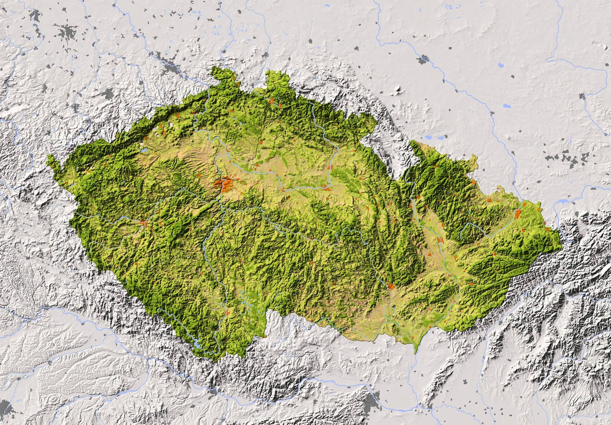 Czech Republic Shaded Relief Map